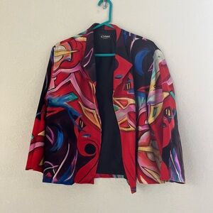 Vintage Dilemma Dhun Shroff Silk Open Front Jacket Hand Painted Picasso Inspired